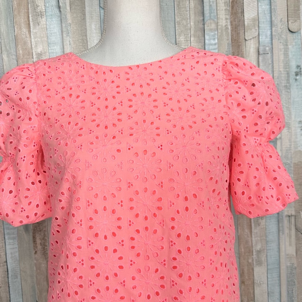 Lilly Pulitzer XXS XS Shaila Puff Sleeve Eyelet Blouse Top Bright Neon Pink‎ - Picture 5 of 14